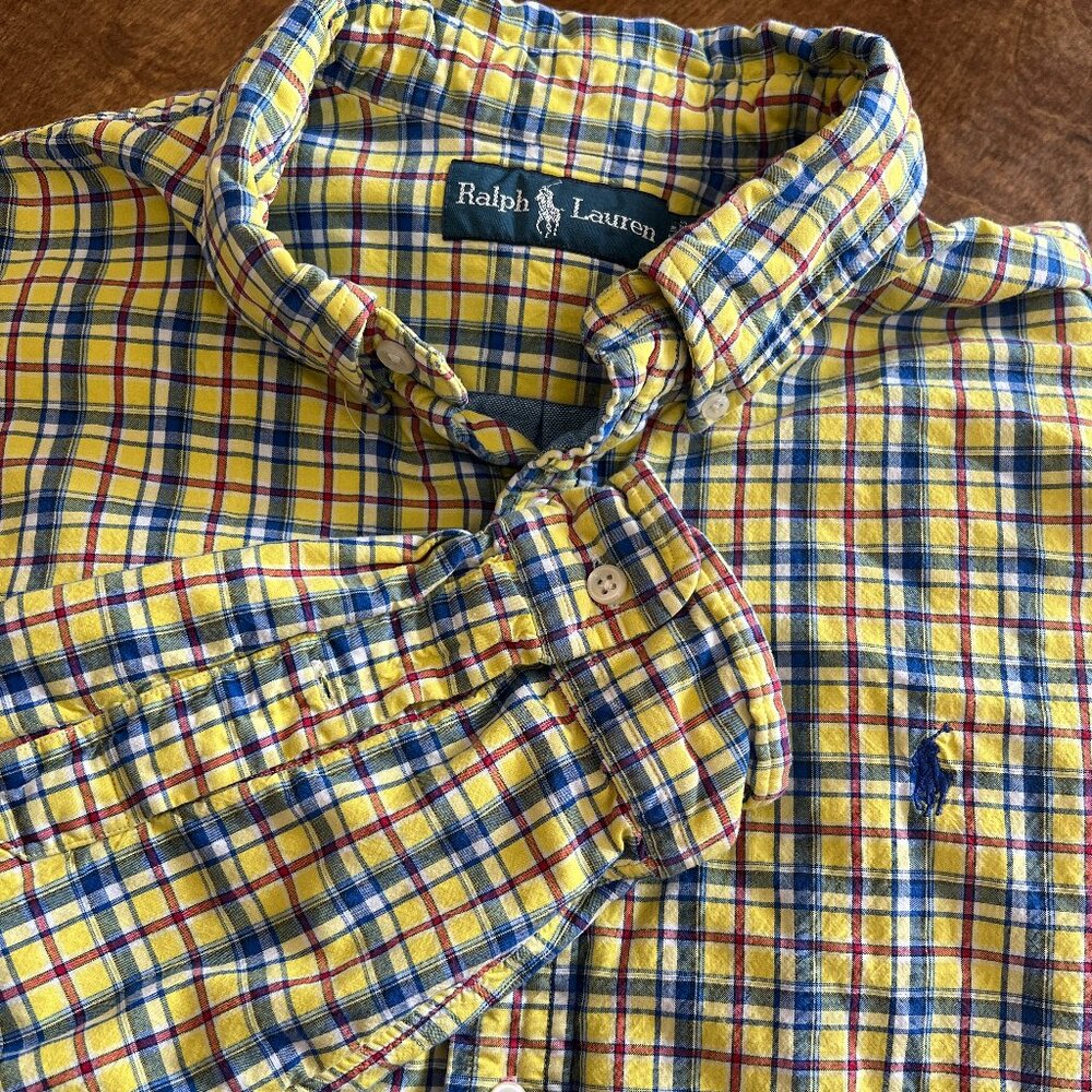 Polo Ralph Lauren Pony Blue Yellow Lined Plaid Long Sleeve Button Up Size XL